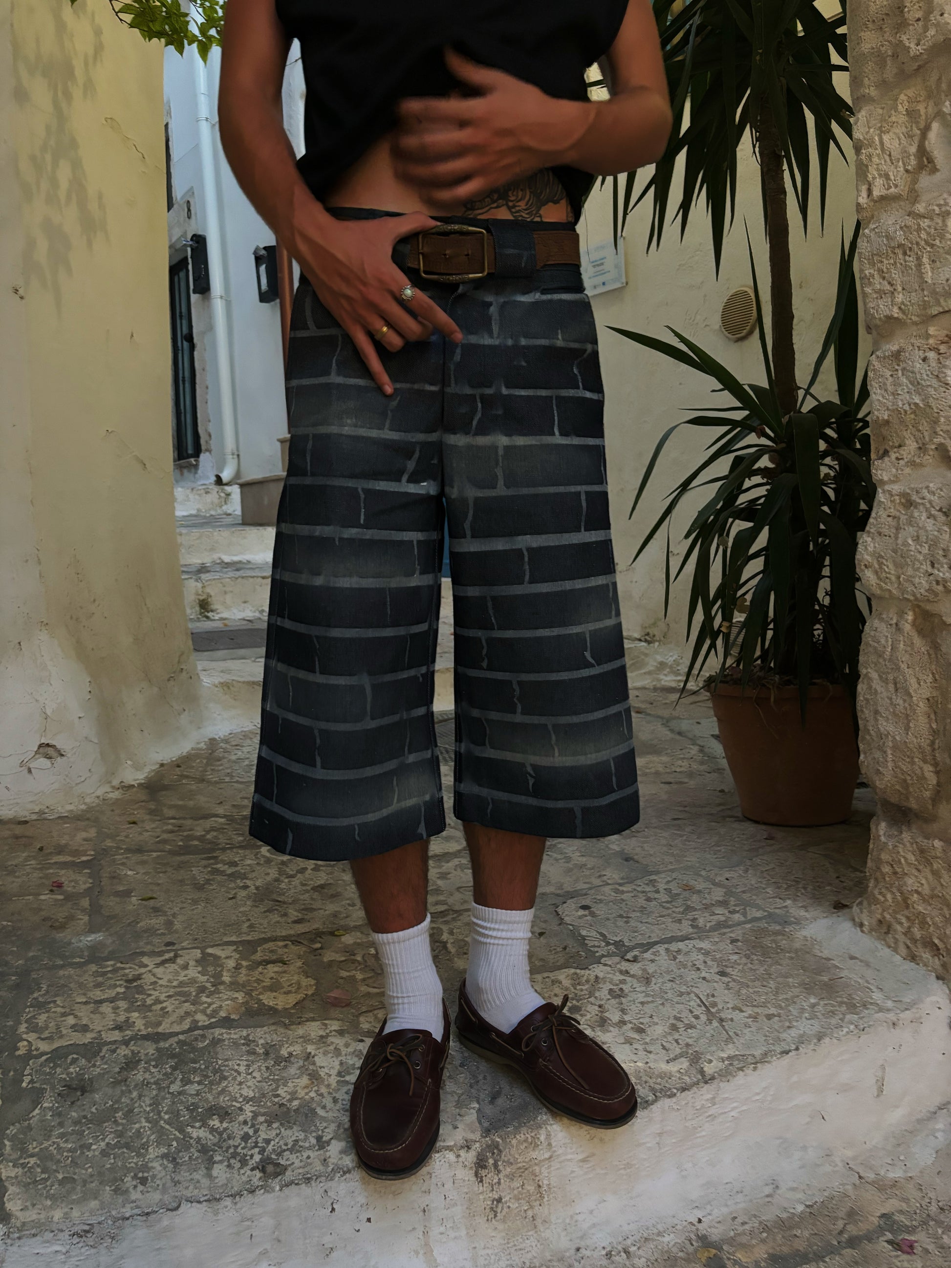 "RAW BRICK" SMOKED INDIGO RAW DENIM JORTS CUSTOM|| 1969 FOLLEMENTE